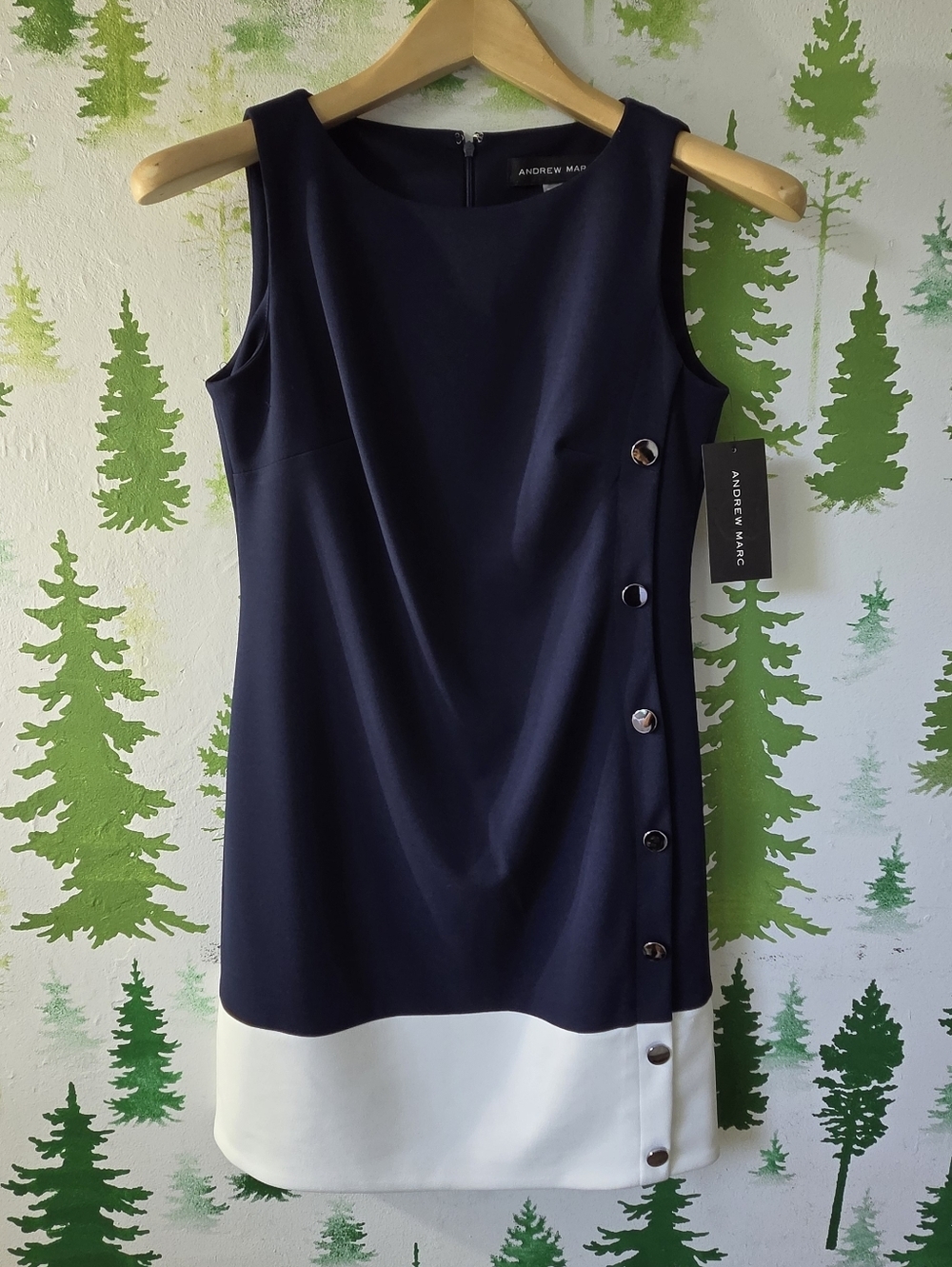 Andrew Marc Navy and White Sleeveless Dress